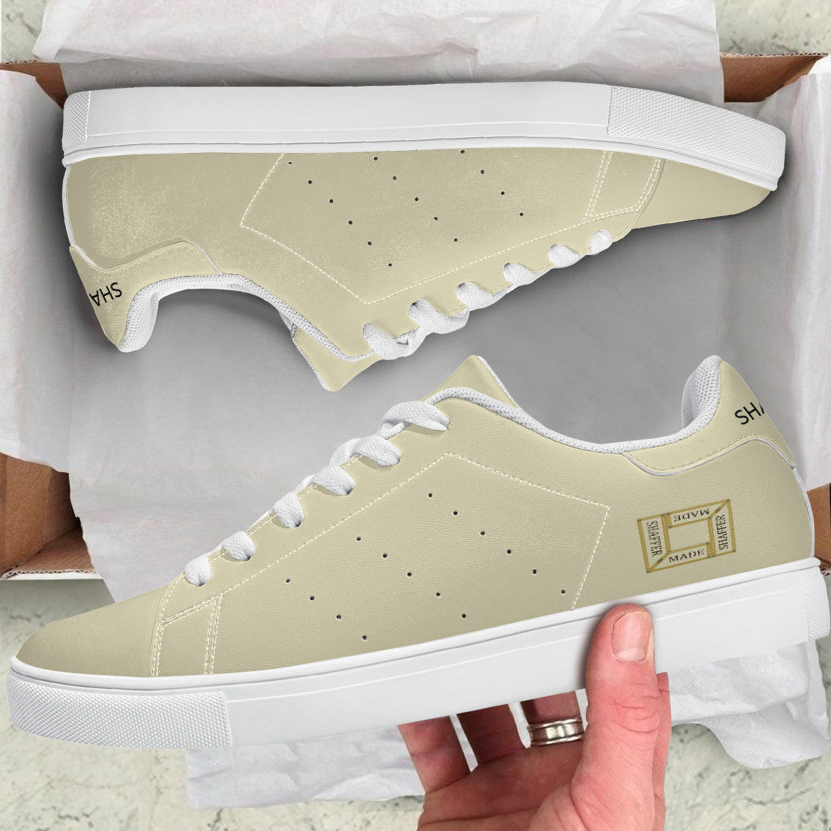 SHAFFERMADE Low-Top Synthetic Leather Sneakers - Beige